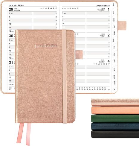 Ospelelf 2024 مخطط الجيب اليومي 2024 تقويمات 12 شهرًا مخطط 4 بوصة × 6 بوصة، غلاف جلدي مخطط شهري أسبوعي مخطط المواعيد بالساعة، ذهبي وردي in Kuwait