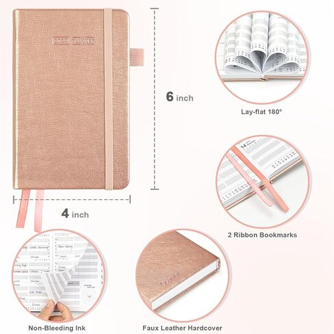 Ospelelf 2024 مخطط الجيب اليومي 2024 تقويمات 12 شهرًا مخطط 4 بوصة × 6 بوصة، غلاف جلدي مخطط شهري أسبوعي مخطط المواعيد بالساعة، ذهبي وردي in Kuwait