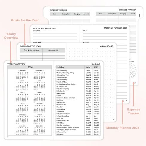 Ospelelf 2024 مخطط الجيب اليومي 2024 تقويمات 12 شهرًا مخطط 4 بوصة × 6 بوصة، غلاف جلدي مخطط شهري أسبوعي مخطط المواعيد بالساعة، ذهبي وردي in Kuwait