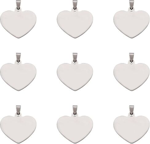 Cheriswelry 10Pcs 201 Stainless Steel Heart Stamping Blank Tag Pendants Stainless Steel Color Heart Metal Charms with Snap on Bails 33mm for DIY Necklace Earring Jewelry Making in Saudi Arabia