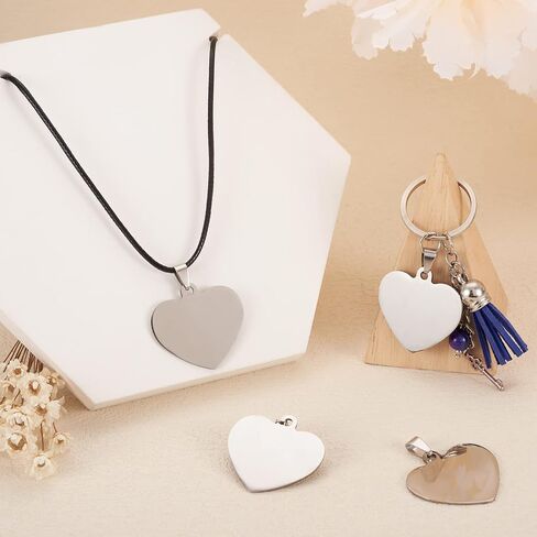 Cheriswelry 10Pcs 201 Stainless Steel Heart Stamping Blank Tag Pendants Stainless Steel Color Heart Metal Charms with Snap on Bails 33mm for DIY Necklace Earring Jewelry Making in Saudi Arabia