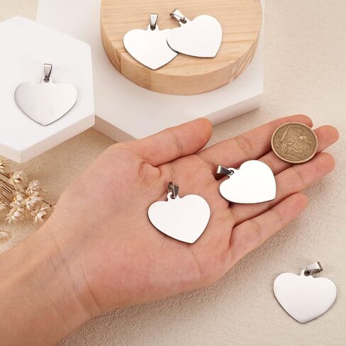 Cheriswelry 10Pcs 201 Stainless Steel Heart Stamping Blank Tag Pendants Stainless Steel Color Heart Metal Charms with Snap on Bails 33mm for DIY Necklace Earring Jewelry Making in Saudi Arabia