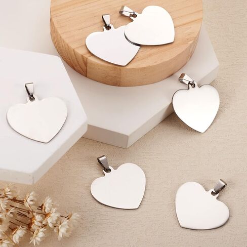 Cheriswelry 10Pcs 201 Stainless Steel Heart Stamping Blank Tag Pendants Stainless Steel Color Heart Metal Charms with Snap on Bails 33mm for DIY Necklace Earring Jewelry Making in Saudi Arabia
