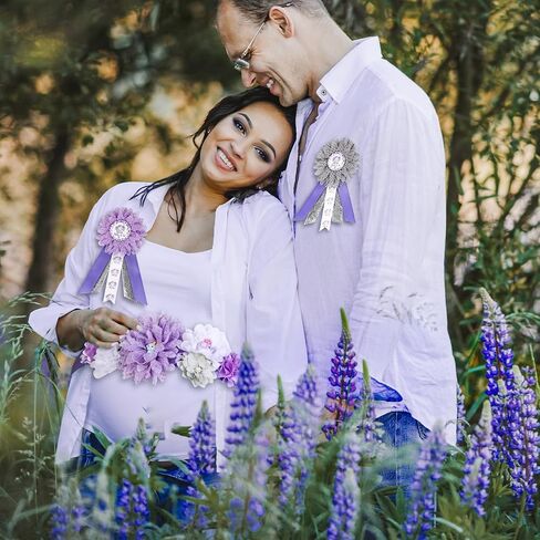 JOYMEMO Purple and Gray Elephant Baby Shower Maternity Sash Kit - Elephant Flower Baby Shower Belly Belt and Mom to Be & Dad to Be Corsage Pins, Pregnancy New Parents Photo Props Party Supplies in Saudi Arabia