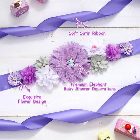 JOYMEMO Purple and Gray Elephant Baby Shower Maternity Sash Kit - Elephant Flower Baby Shower Belly Belt and Mom to Be & Dad to Be Corsage Pins, Pregnancy New Parents Photo Props Party Supplies in Saudi Arabia