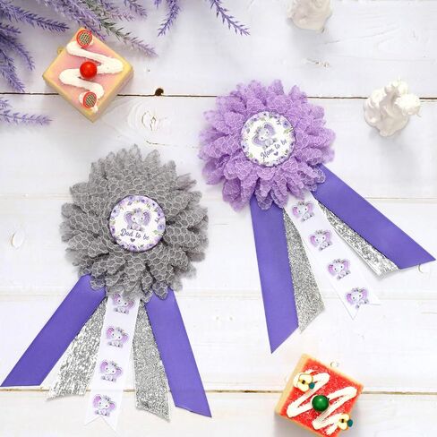 JOYMEMO Purple and Gray Elephant Baby Shower Maternity Sash Kit - Elephant Flower Baby Shower Belly Belt and Mom to Be & Dad to Be Corsage Pins, Pregnancy New Parents Photo Props Party Supplies in Saudi Arabia