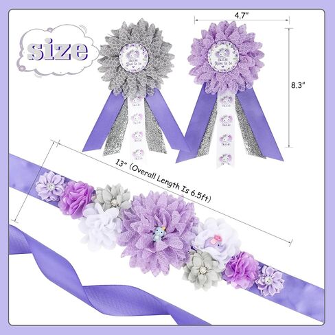 JOYMEMO Purple and Gray Elephant Baby Shower Maternity Sash Kit - Elephant Flower Baby Shower Belly Belt and Mom to Be & Dad to Be Corsage Pins, Pregnancy New Parents Photo Props Party Supplies in Saudi Arabia