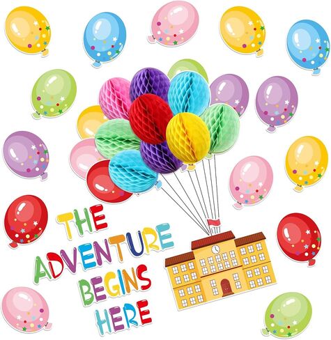TaoBary 84 Pcs 3D Colorful Balloon Honeycomb Bulletin Board Set Balloon Accents Paper Cutouts The Adventure Begins Here Classroom Bulletin Board Decoration for Kids Teacher Student Back to School in Saudi Arabia