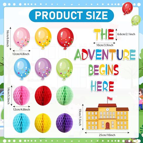TaoBary 84 Pcs 3D Colorful Balloon Honeycomb Bulletin Board Set Balloon Accents Paper Cutouts The Adventure Begins Here Classroom Bulletin Board Decoration for Kids Teacher Student Back to School in Saudi Arabia