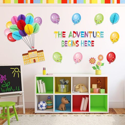 TaoBary 84 Pcs 3D Colorful Balloon Honeycomb Bulletin Board Set Balloon Accents Paper Cutouts The Adventure Begins Here Classroom Bulletin Board Decoration for Kids Teacher Student Back to School in Saudi Arabia