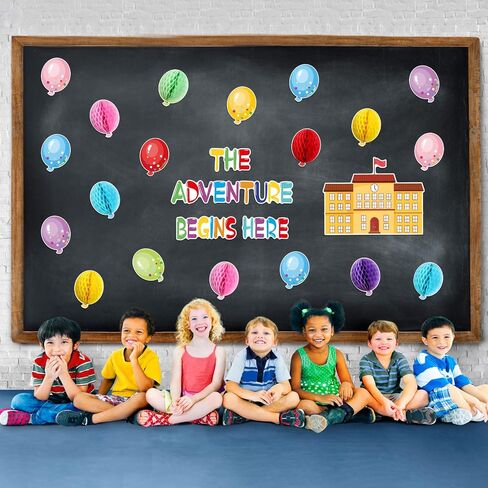 TaoBary 84 Pcs 3D Colorful Balloon Honeycomb Bulletin Board Set Balloon Accents Paper Cutouts The Adventure Begins Here Classroom Bulletin Board Decoration for Kids Teacher Student Back to School in Saudi Arabia