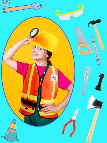 10 قطعة زي عامل البناء للأطفال مجموعة سترة البناء ونظارات واقية وألعاب دعامة البناء لحفلات أعياد الميلاد in Kuwait