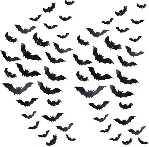 Halloween Bats Decorations, 96Pcs Black PVC Bats 3D Wall Sticker 4 Sizes Halloween Scary Bats for Home Window, Party, Room Decor in Saudi Arabia