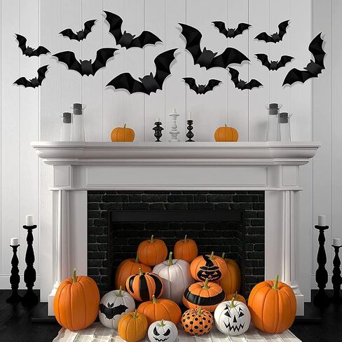 Halloween Bats Decorations, 96Pcs Black PVC Bats 3D Wall Sticker 4 Sizes Halloween Scary Bats for Home Window, Party, Room Decor in Saudi Arabia
