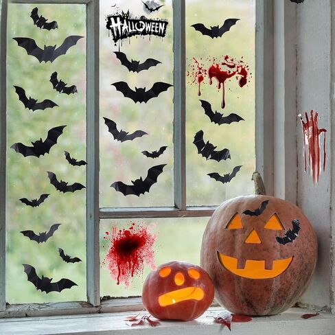 Halloween Bats Decorations, 96Pcs Black PVC Bats 3D Wall Sticker 4 Sizes Halloween Scary Bats for Home Window, Party, Room Decor in Saudi Arabia