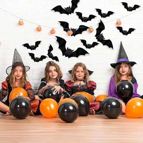 Halloween Bats Decorations, 96Pcs Black PVC Bats 3D Wall Sticker 4 Sizes Halloween Scary Bats for Home Window, Party, Room Decor in Saudi Arabia