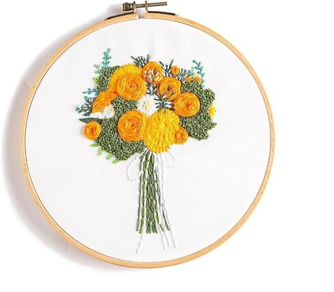 Jekocet ㅤ Embroidery Kit for Beginners with Flower Pattern Cross Stitch Stamped Embroidery Starter Kit Needlepoint Kits for Adults - Orange in Saudi Arabia