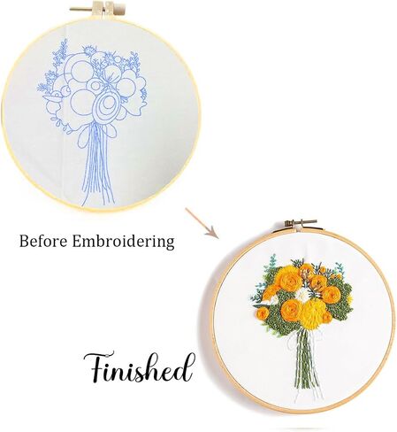 Jekocet ㅤ Embroidery Kit for Beginners with Flower Pattern Cross Stitch Stamped Embroidery Starter Kit Needlepoint Kits for Adults - Orange in Saudi Arabia
