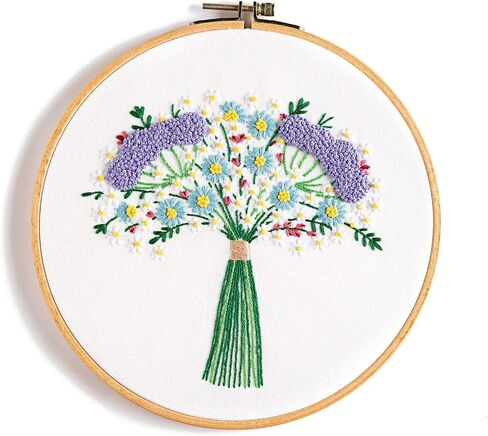 Jekocet ㅤ Embroidery Kit for Beginners with Flower Pattern Cross Stitch Stamped Embroidery Starter Kit Needlepoint Kits for Adults - Orange in Saudi Arabia