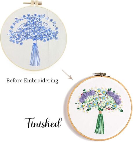 Jekocet ㅤ Embroidery Kit for Beginners with Flower Pattern Cross Stitch Stamped Embroidery Starter Kit Needlepoint Kits for Adults - Orange in Saudi Arabia