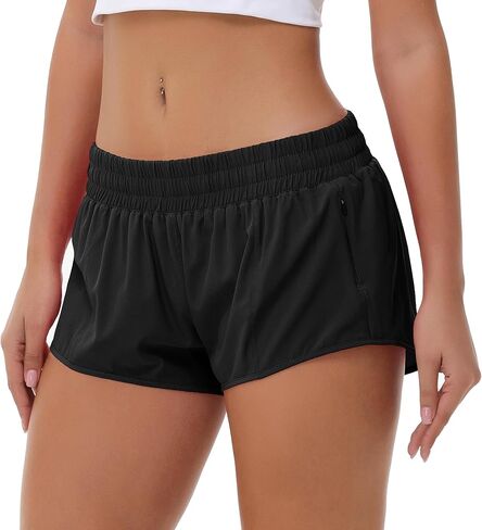 Aurefin Lightweight Athletic Shorts for Women, Quick Dry Running Shorts with Zip Pocket and Liner Womens Gym Workout Shorts in Kuwait