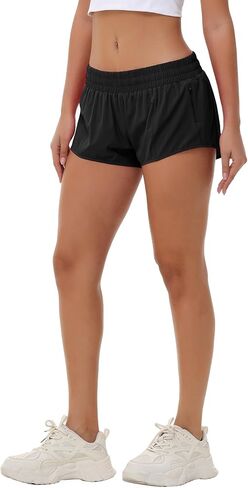 Aurefin Lightweight Athletic Shorts for Women, Quick Dry Running Shorts with Zip Pocket and Liner Womens Gym Workout Shorts in Kuwait