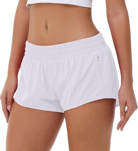 Aurefin Lightweight Athletic Shorts for Women, Quick Dry Running Shorts with Zip Pocket and Liner Womens Gym Workout Shorts in Kuwait