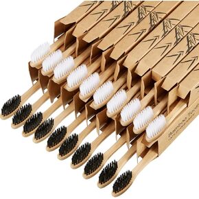 20 Pieces Bamboo Toothbrushes Reusable Charcoal Bamboo Toothbrush Natural Reusable Toothbrushes with BPA-free Soft Bristles and Natural Wooden Handle in Individually Packaged
