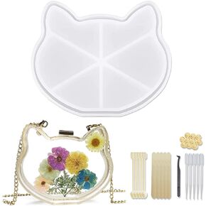 MUFUN Resin Purse Mold, Cat Shape Resin Clutch Mold, Resin Clutch Purse Mold for Resin Casting, Cute, Unique Cat Resin Bag Mold Craft Supplies, 1pc Silicone Bag Mold with 26pcs Tools