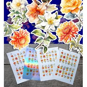 Stickers Pack (Over 150 Stickers) Shiny Colourful Gems in Golden Charms Vintage Styled Small Vinyl Stickers White Holographic Transparent
