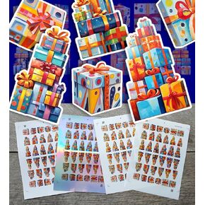 Stickers Pack (Over 150 Stickers) Shiny Colourful Gems in Golden Charms Vintage Styled Small Vinyl Stickers White Holographic Transparent