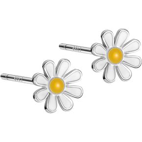 Cute Daisy Flower Tiny Stud Earrings for Women Girls Cartilage 925 Sterling Silver Enameled Floral Hypoallergenic Small Studs Earring Dainty Birthday Jewelry Gifts
