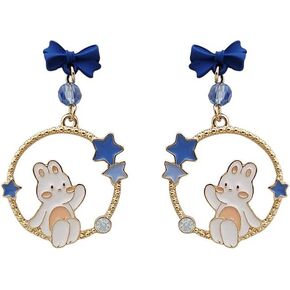 الأزرق القوس عقدة مسمار نجوم القمر الأرنب استرخى انخفاض الأقراط للنساء الفتيات S925 الفضة الاسترليني آخر 14K مطلية بالذهب كريستال لطيف الكرتون عيد الفصح أرنب الحيوان القرط جميلة جميلة عيد ميلاد المجوهرات هدية in Kuwait