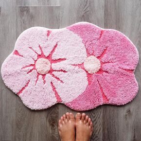Evovee Pink Flower Bath Mat Daisy Floral Light Pink Blush Peach Coral Cute Bathroom Rugs for Girls Funny Shower Fun Bathroom Decor Non-Slip Washable Kids Women Novelty Plant