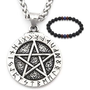 Pentagram Wicca Star Necklace Pendant Stainless Steel Chain Protection Talisman Pagan Jewelry Accessory
