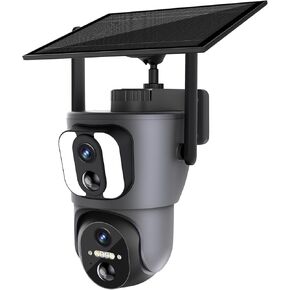 Dual Lens Security Camera, 2K Wireless Security Cameras Outdoor Waterproof with Night Vision Solar Powered, 360 WiFi ptz Camera Home Surveillance, Pan & Tilt Two-Way Talk