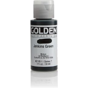 Fluid Acrylics by GOLDEN, Jenkins Green, 1 fl. oz. Bottle, Professional Acrylic Paint, Semi-Transparent