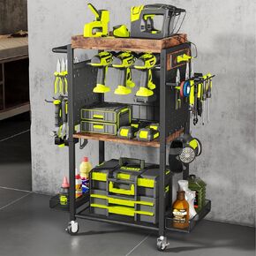 HapiRm Power Tool Organizer Cart - Tool Cart on Wheels with Charging Station, Tool Box Organizer Garage Storage, Tool Storage Drill Holder Cabinet Rack Gift Ideas for Men Dad