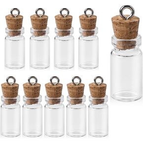 10 Pcs Small Glass Bottles With Cork Lids,1ml Mini Glass Wishing Bottles Spell Jars Message Glass Bottles Tiny Glass Jars with Cork Stoppers for DIY Crafts Chrismas Tree Decoration