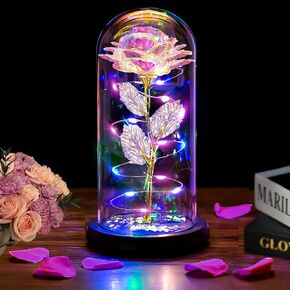 Birthday Gifts for Women Mom Wife Sister,Mom Birthday Gifts for Women, Glass Rose Flower Gifts for Mother Women, Light Up Rose in Glass Dome Gifts for Her Blue