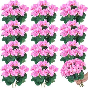 12 Pcs 10.2 Inch Artificial Geranium Flowers Silk Geraniums for Outdoors Faux Bushes Outdoor Fake Geraniums for Vase Planter Pot Floral Home Decor Indoor Garden Patio (Mixed)
