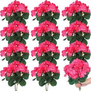 12 Pcs 10.2 Inch Artificial Geranium Flowers Silk Geraniums for Outdoors Faux Bushes Outdoor Fake Geraniums for Vase Planter Pot Floral Home Decor Indoor Garden Patio (Mixed) in Saudi Arabia