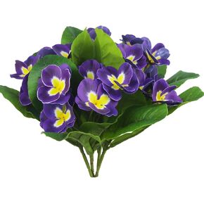 4 Pcs Artificial Flowers Outdoor UV Resistant Silk Flowers Bulk Blue Artificial Wildflowers Spring Flowers Pansy Plants Faux Flowers for Planters Indoor Outside Garden Porch Window Decor
