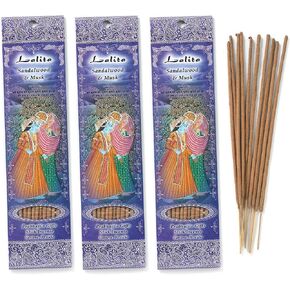 Prabhuji's Gifts Lalita Hand-Rolled Spiritual Incense Sticks from India - Aromatic Sticks - for Meditation, Yoga, Relaxation, & Aromatherapy Incense - Sandalwood and Musk - 3 packs of 10 sticks