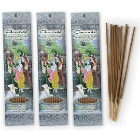Prabhuji's Gifts Govinda Hand-Rolled Spiritual Incense Sticks - Aromatic Sticks - for Meditation, Yoga, Relaxation, & Aromatherapy Incense - Sandalwood, Sage, and Lavender - 3 packs of 10 sticks