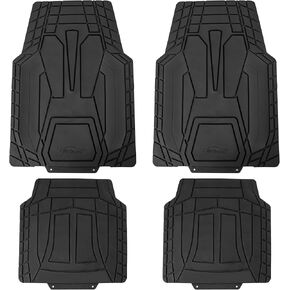 FH Group Automotive Floor Mats, Heavy-Duty Rubber Floor Mats for Cars Stripe Design, Universal Fit Full Set, Climaproof Floor Mats, Trimmable Floor Mats for Most Sedan, SUV, Truck Floor Mats Beige
