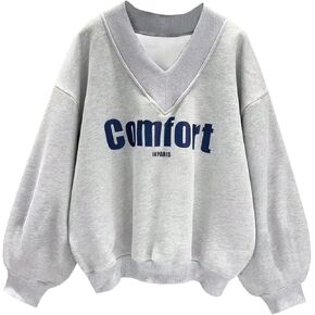 GORGLITTER Women's Graphic V Neck Sweatshirt Y2k Long Sleeve Pullover Tops