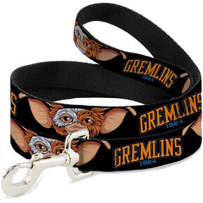 Warner Bros. Horror Movies Pet Leash, Dog Leash, Gremlins 1984 Gizmo Face Close Up Black, 6 Feet Long 0.5 Inch Wide