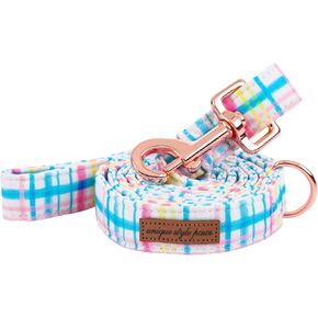 Unique style paws Durabel Dog Leash Matching Collar Blue Pink Grid Dog Rope Handle for Dogs and Cats-XS