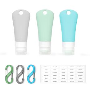 travel bottle set for dispensing toiletries (with label), leak-proof silicone (BPA-free) squeezable refillable liquid travel accessories for cosmetics, shampoo and lotion soap (3PCS) (3 oz)